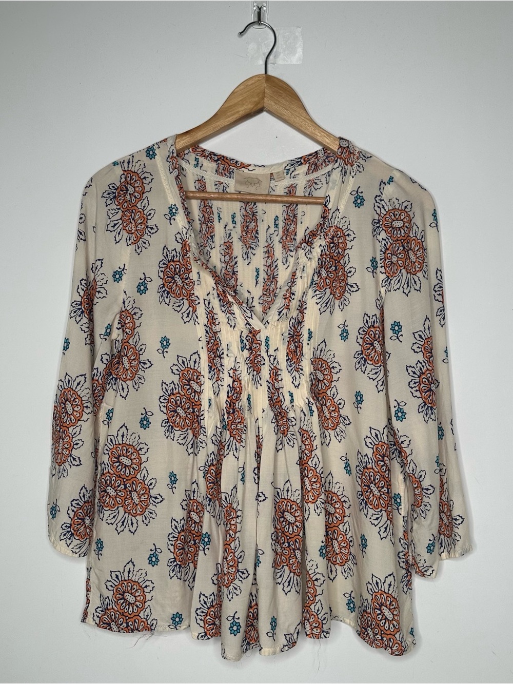 Vanessa Virginia Anthropologie Floral Pintuck Blouse Size 4